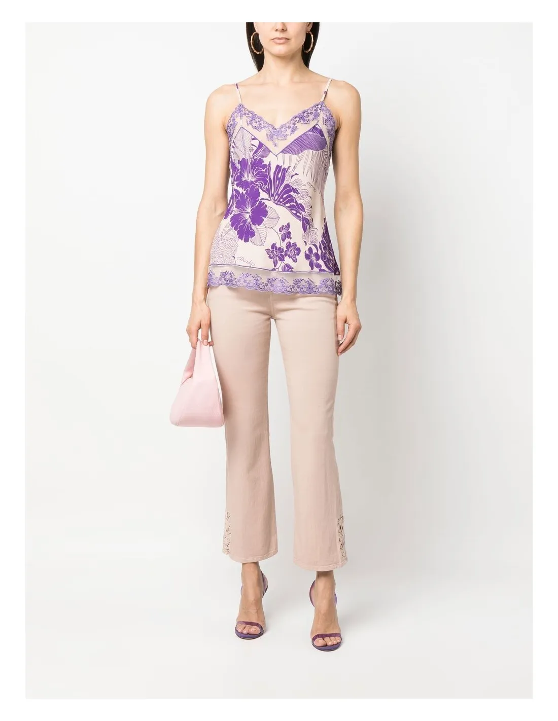 Top estampado con encaje bordado