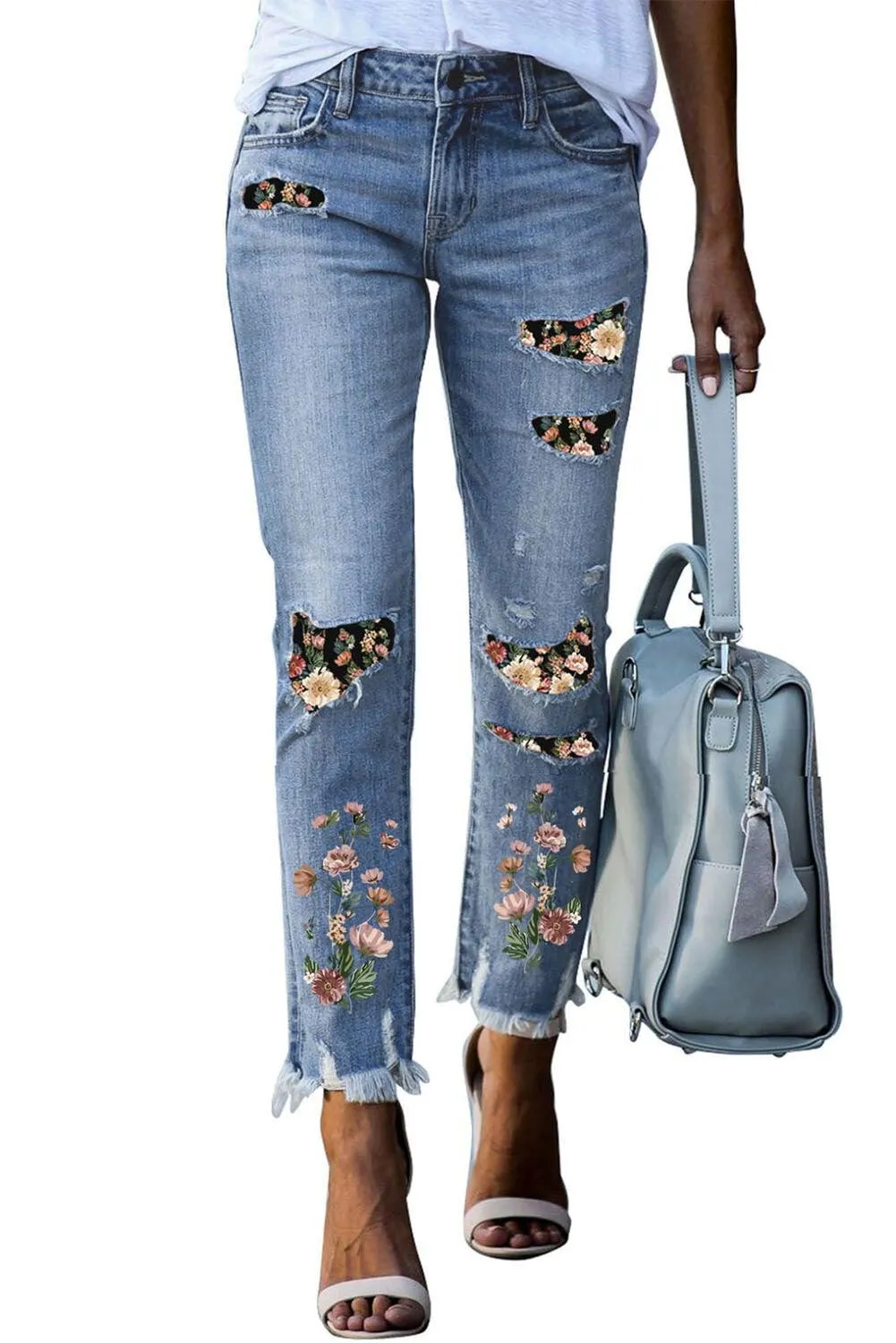 Vaqueros pitillo con parche estampado