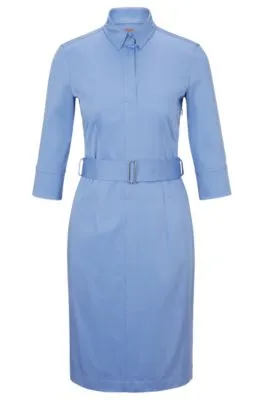 Vestido camisero con cinturón en algodón elástico