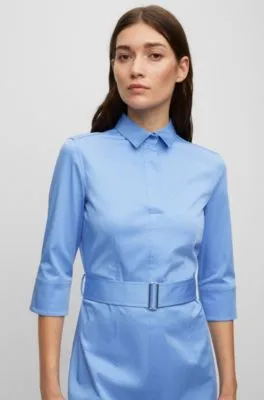Vestido camisero con cinturón en algodón elástico