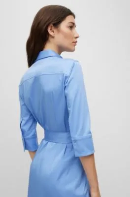Vestido camisero con cinturón en algodón elástico