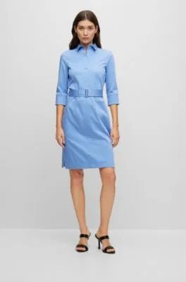 Vestido camisero con cinturón en algodón elástico