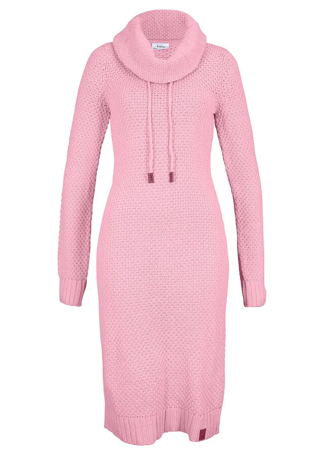 Vestido de punto con cuello tipo chal rosa apagado